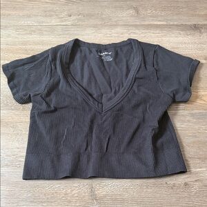 Garage Black Ribbed Crop Top